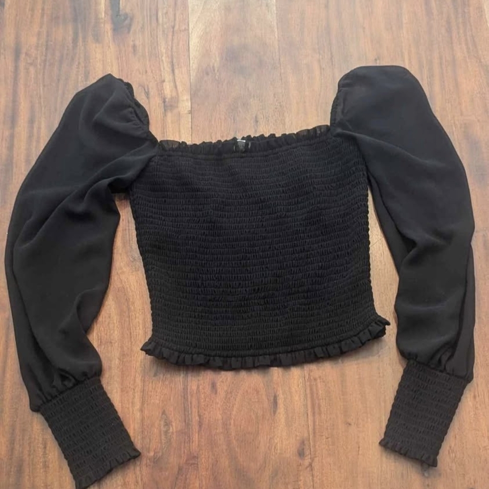 Wilfred Black Smocked Long Sleeve Top